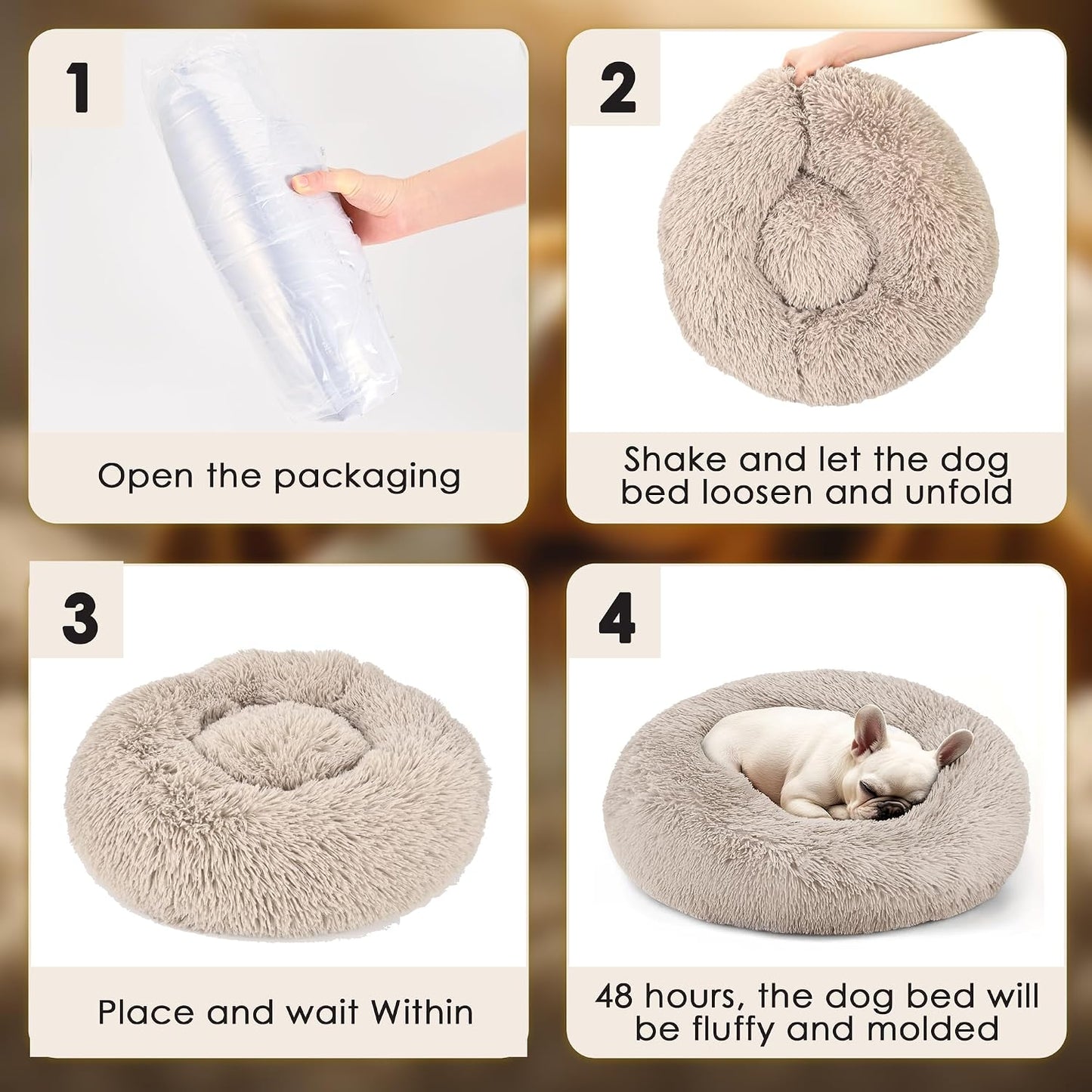 Dog & Cat Bed, 20In Cat Beds for Indoor Cats, Calming Donut Bed for Puppy and Kitten, Washable round Fluffy Pet Bed for Small Medium Dogs and Cats (Brown)