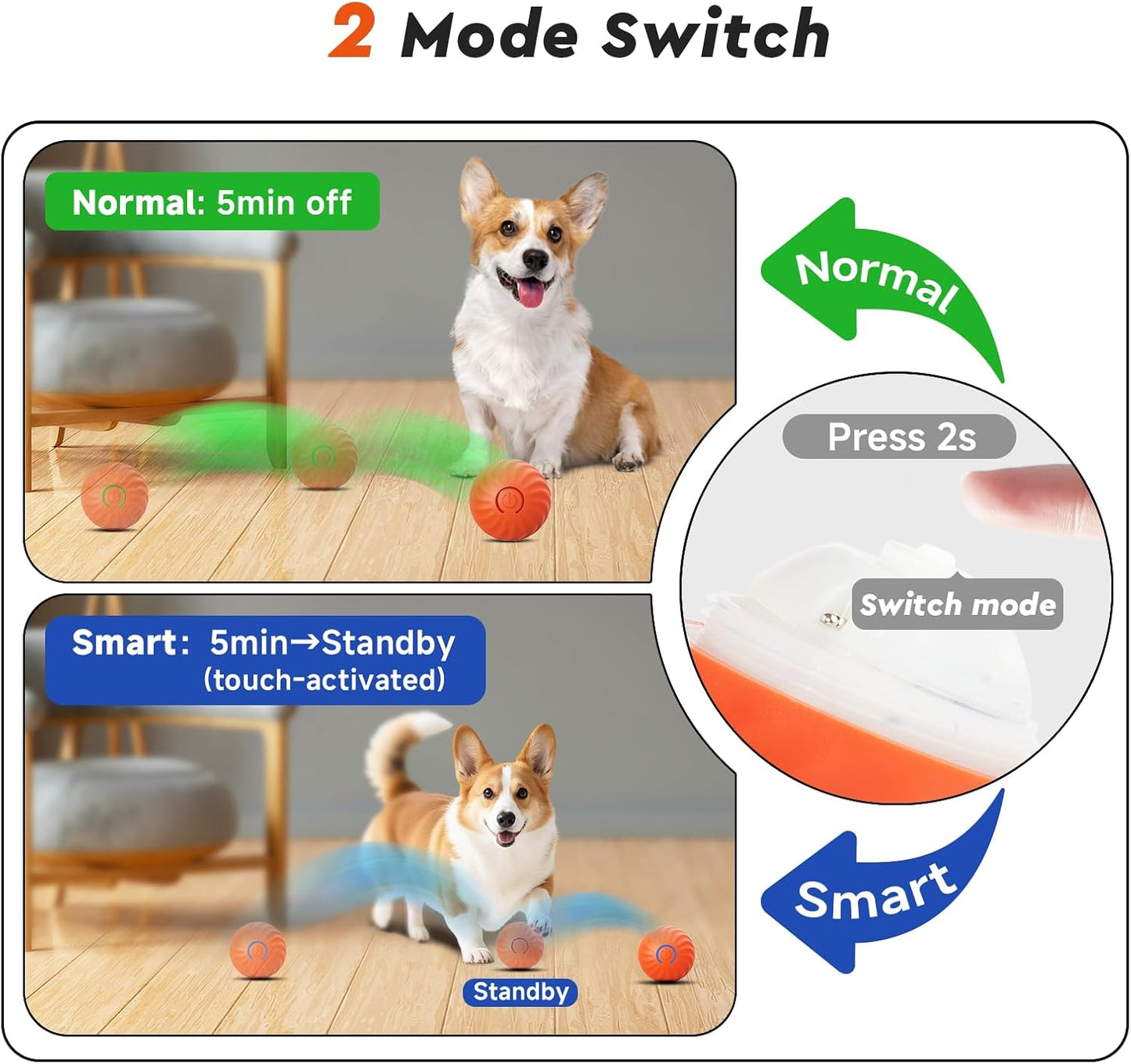 Interactive Dog Toys Ball Small, 2.1 Inch Bouncing Rotating Ball, Pet Toys for Small Dogs, USB Rechargeable (Orange)