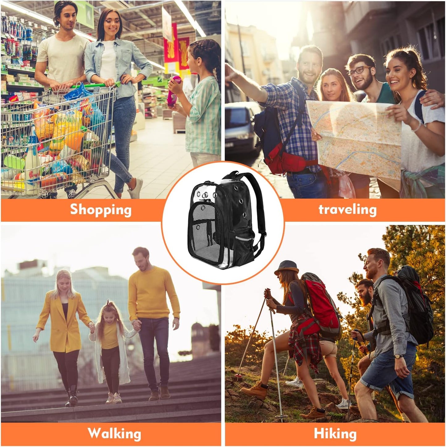 Pet Cat Dog Backpack Carrier Travel Hiking Mesh Front Dog Backpack Carrier for Cat Rabbit Small Animal Breathable Clear Lightweight Pet Backpack for Outdoor Walking (Black 2-10Lbs)