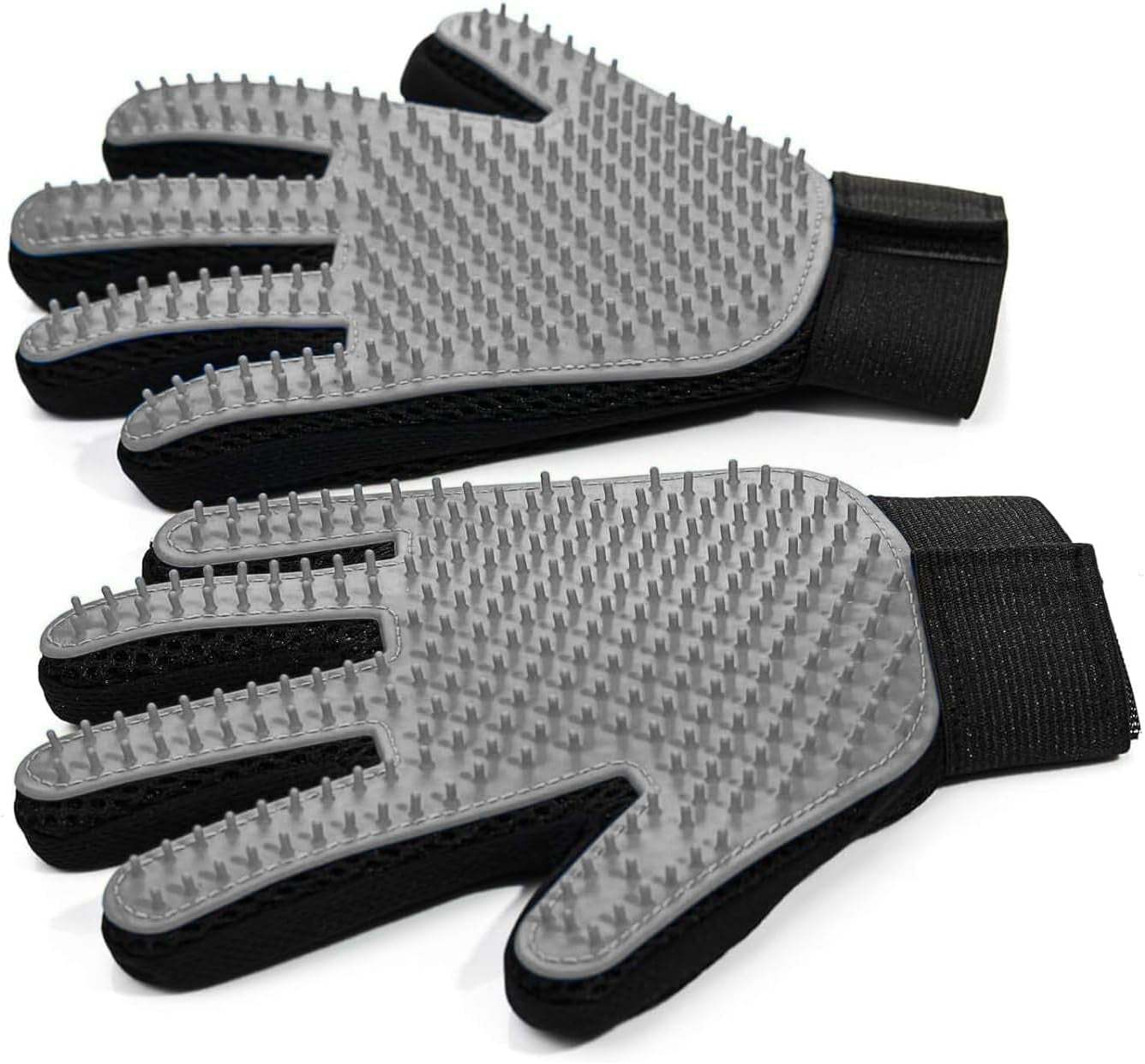 Pet Hair Removal Glove for Dogs & Cats, 2-Pack Gray | 2-In-1 Deshedding Brush and Massage Mitt for Shedding Control, Bathing and Washing, Safe for Short or Long Hair Pets