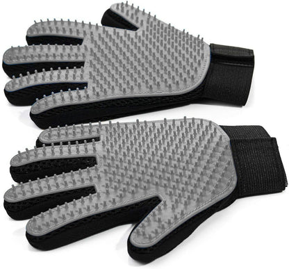 Pet Hair Removal Glove for Dogs & Cats, 2-Pack Gray | 2-In-1 Deshedding Brush and Massage Mitt for Shedding Control, Bathing and Washing, Safe for Short or Long Hair Pets