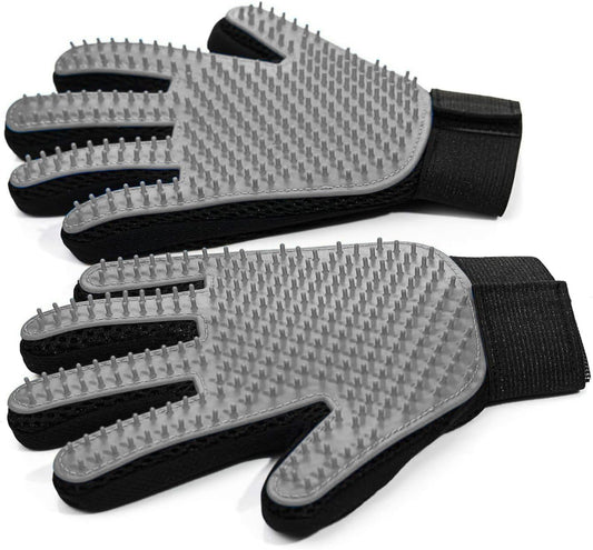Pet Hair Removal Glove for Dogs & Cats, 2-Pack Gray | 2-In-1 Deshedding Brush and Massage Mitt for Shedding Control, Bathing and Washing, Safe for Short or Long Hair Pets