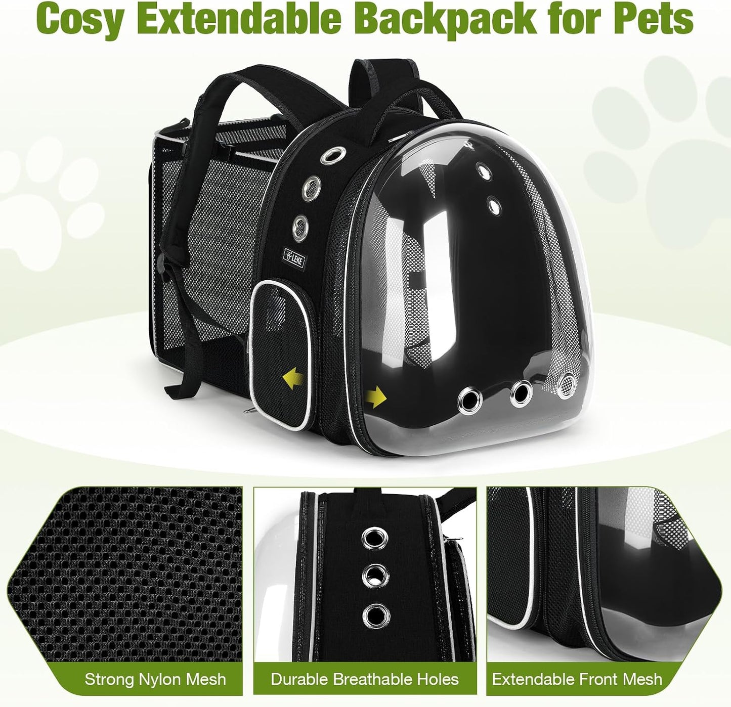 Cat Backpack Carrier, Expandable Large Space Cat Bubble Backpack for Kitty Small Dog up to 18Lbs, Transparent Pet Carrier for Travel, Hiking