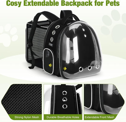Cat Backpack Carrier, Expandable Large Space Cat Bubble Backpack for Kitty Small Dog up to 18Lbs, Transparent Pet Carrier for Travel, Hiking