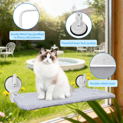. Cat Window Hammock, Foldable Cat Window Perch with Lever Lock Suction Cups, Holds up to 50 Lbs, Washable Cover (M 1Pc)