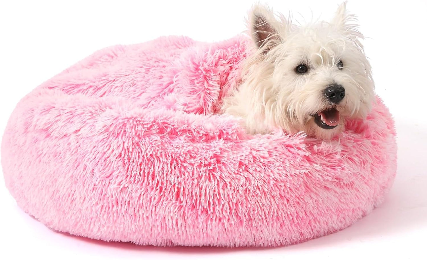 Calming Donut Dog Bed with Hooded Blanket – Plush Fluffy Cave Bed for Small & Medium Dogs, Machine Washable Anti-Anxiety Pet Bed for Cats