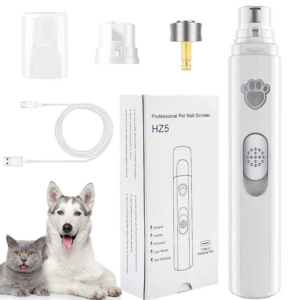 Electric Pet Nail Grinder with LED Light Cat Dog Nail Clippers USB Rechargeable Paws Nail Cutter Pet Grooming Trimmer Supplies