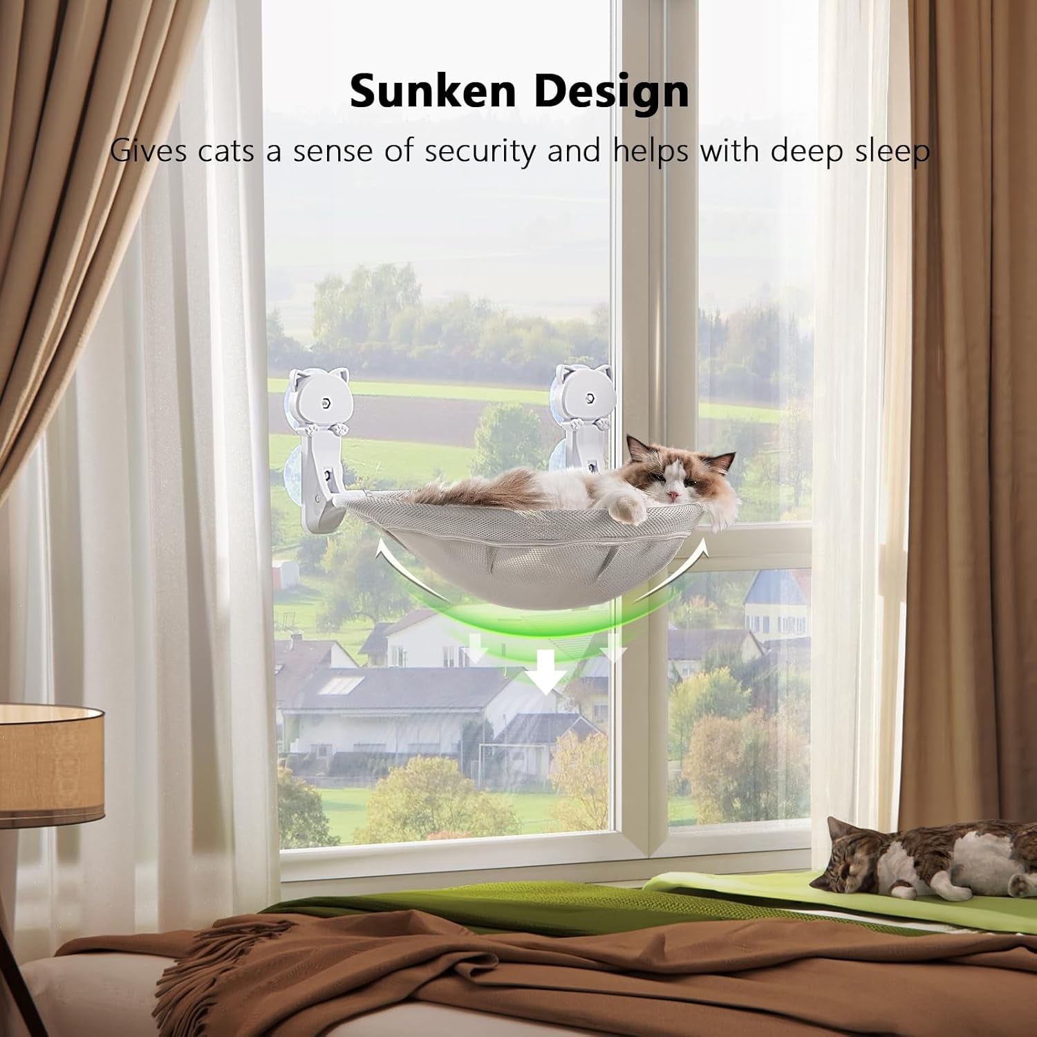 Cat Window Perch Cordless, Foldable & Stable Cat Beds- Breathable Cat Window Hammock for Overlooking, Sunbathing and Climbing - Maximum Hold up to 40Lb