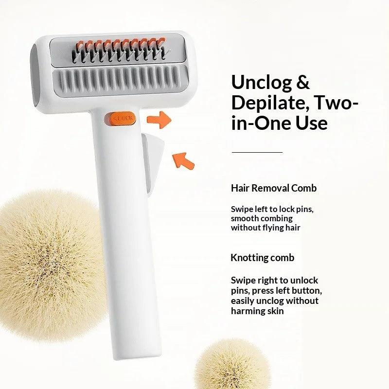 Petgravity 2-In-1 Pet Dematting & Deshedding Comb for Dogs Cats Rotatable Pin Safe 2Mm Blade One-Click Hair Removal