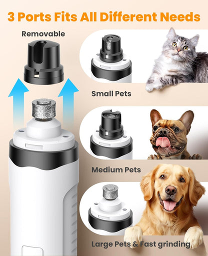 Dog Nail Grinder and Paw Trimmer Kit 3 in 1 Quiet Rechargeable Electric Pet Nail Grinder with 2 LED Lights and Cordless Dog Grooming Safe Clippers
