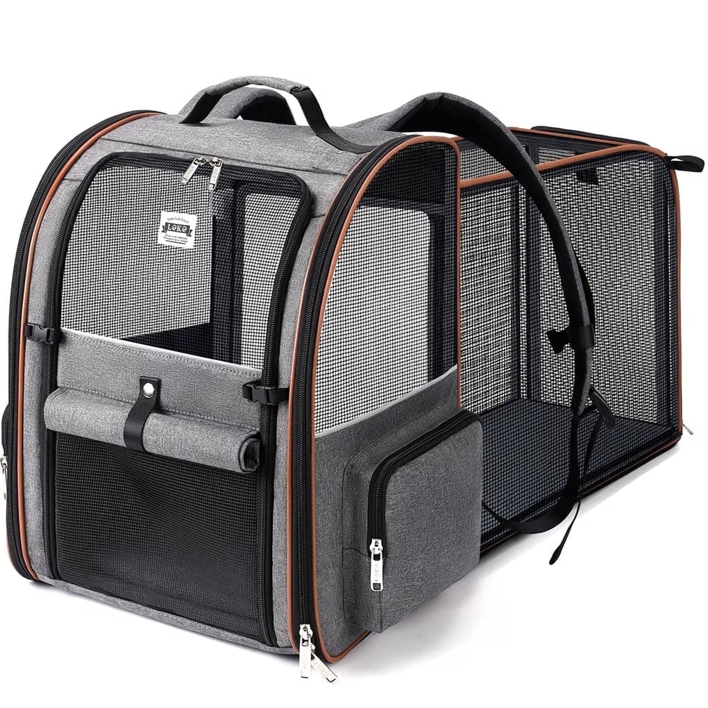 Extra Large Expandable Pet Backpack Carrier for Cats and Small Dogs Grey