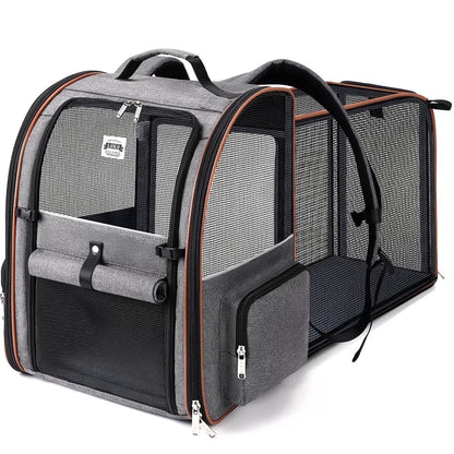 Extra Large Expandable Pet Backpack Carrier for Cats and Small Dogs Grey