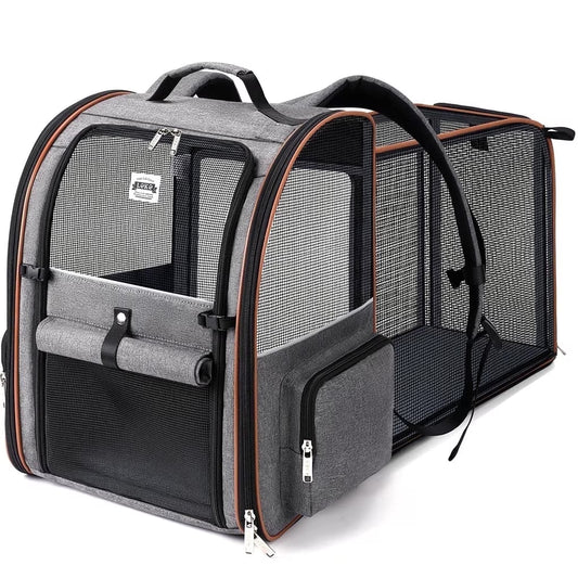 Extra Large Expandable Pet Backpack Carrier for Cats and Small Dogs Grey