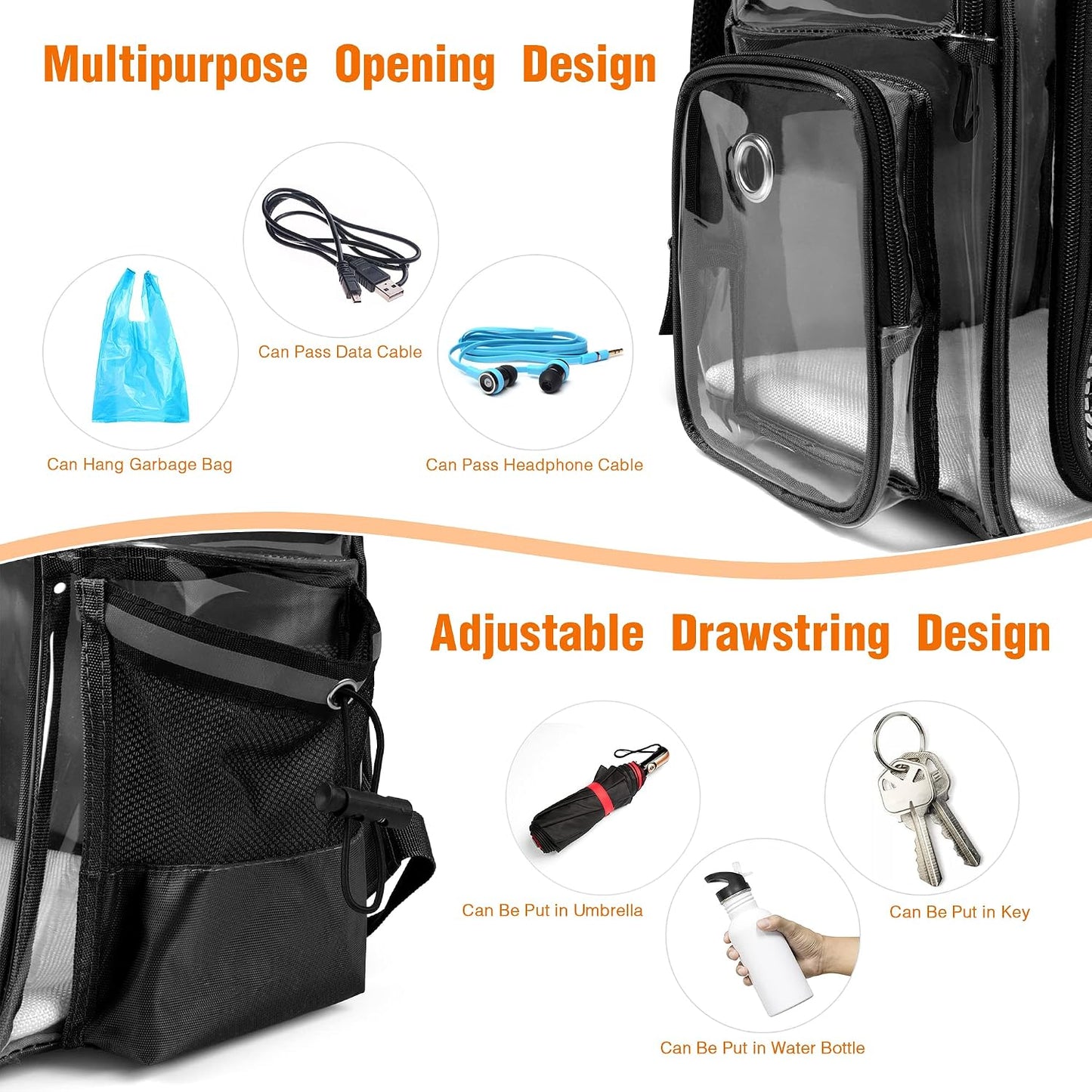 Pet Cat Dog Backpack Carrier Travel Hiking Mesh Front Dog Backpack Carrier for Cat Rabbit Small Animal Breathable Clear Lightweight Pet Backpack for Outdoor Walking (Black 2-10Lbs)