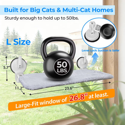 . Cat Window Hammock, Foldable Cat Window Perch with Lever Lock Suction Cups, Holds up to 50 Lbs, Washable Cover (M 1Pc)