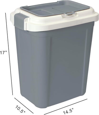 : Airtight Pet Food Storage Container - 23 Qt, Grey - Holds 20 Lbs, Lightweight Bin & Measuring Scooper, Dogs-Cats-Animal Supplies