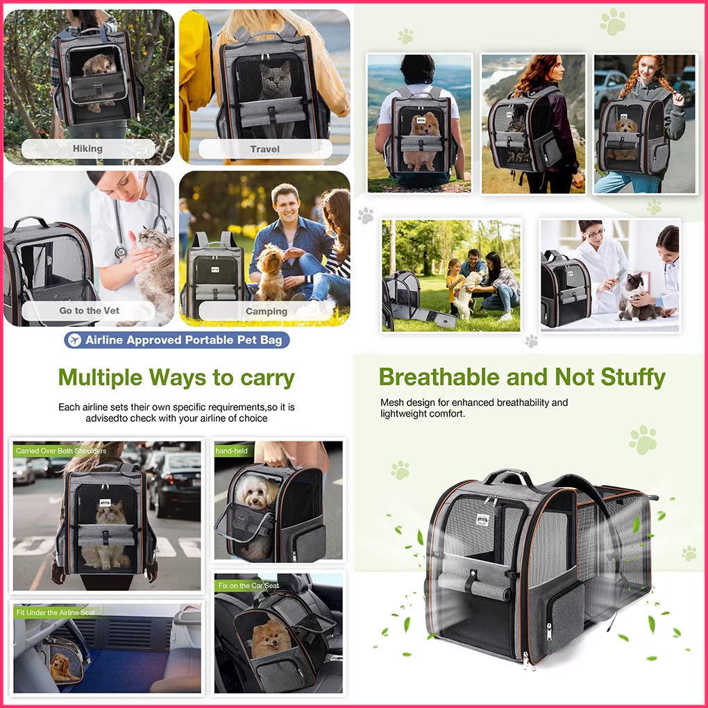 Extra Large Expandable Pet Backpack Carrier for Cats and Small Dogs Grey