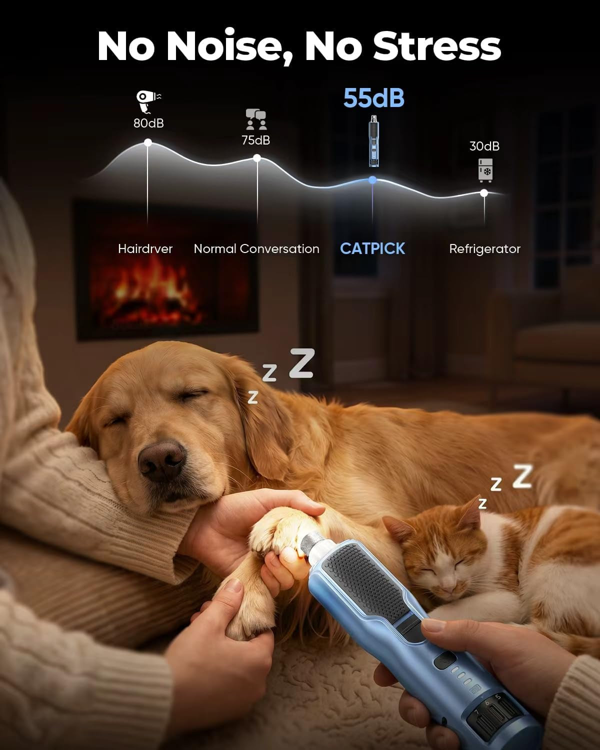 7-Speed Dog & Cat Nail Grinder with Light - Ring LED Safe to Avoid Overcut, Quiet Low Vibration & Powerful Fast, Cordless Rechargeable Toenail Trimmer for Small & Large Puppy & Breeds Paws(Blue)