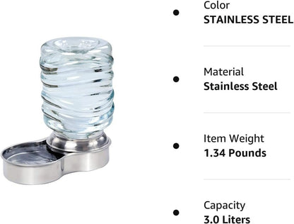 Stainless Steel Pet Water Fountain for Dogs and Cats with Automatic Gravity Dispenser