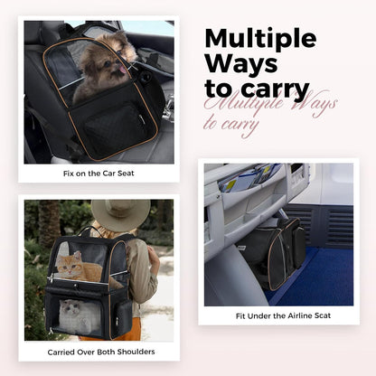 Double Cat Backpack Carrier for 2 Cats, Double-Compartment Pet Carrier Backpack for Two Small Cat or One Medium Cat, Cats Carrier Backpack Dog Carrier Backpack Fits up to 24 Lbs,Black