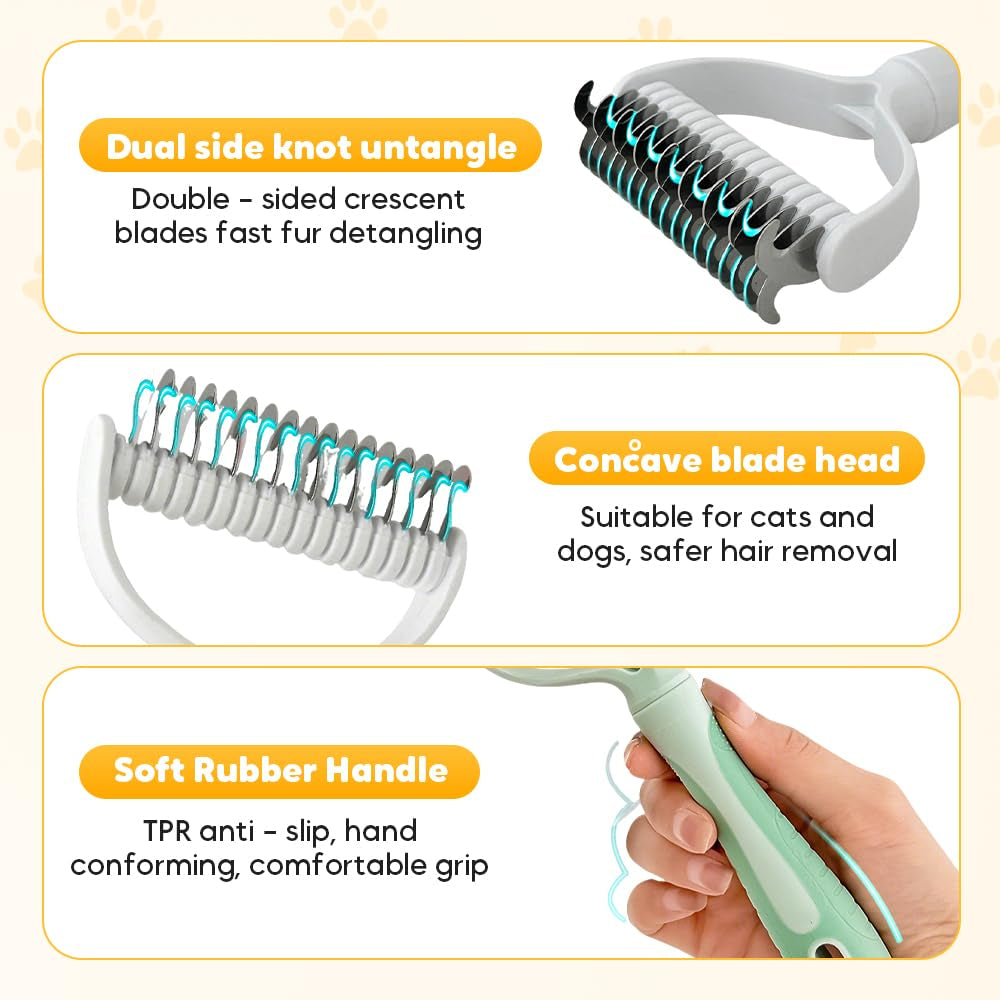 Double-Sided Pet Grooming Brush, Undercoat Rake Deshedding Brush for Dogs and Cats,Extra Wide 17 Teeth Dog Detangler Comb,Pet Pro Grooming Tool for Long Hair & Thick Coats (Green)