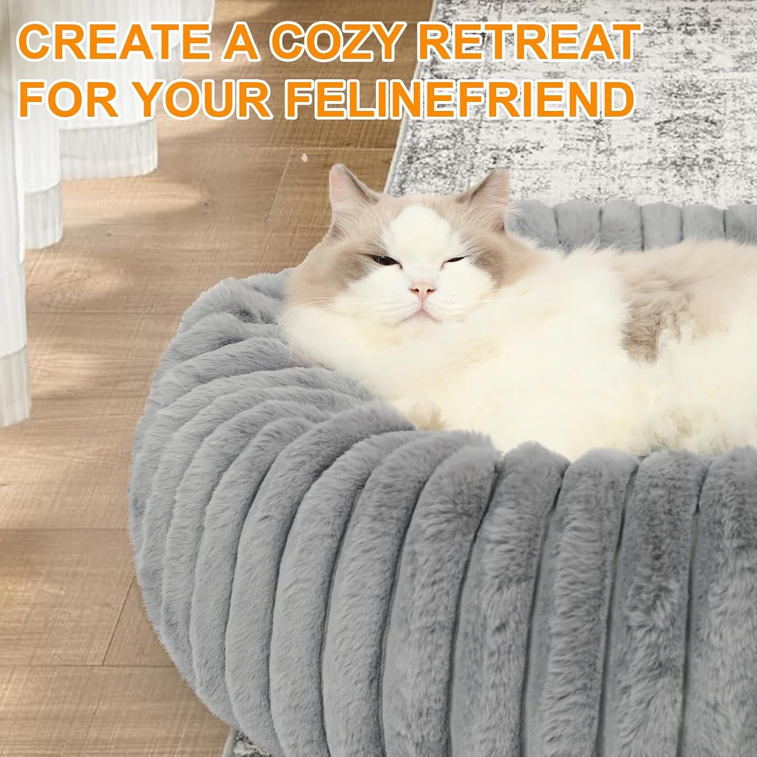 Washable Small Cat Dog Bed,Calming anti Anxiety round Donut Dog Bed,Cute Kitten Cat Beds for Indoor Cats,Fluffy Puppy Dogs Beds for Small Dogs, Anti-Slip Comfort Pet Bed(Grey,S)
