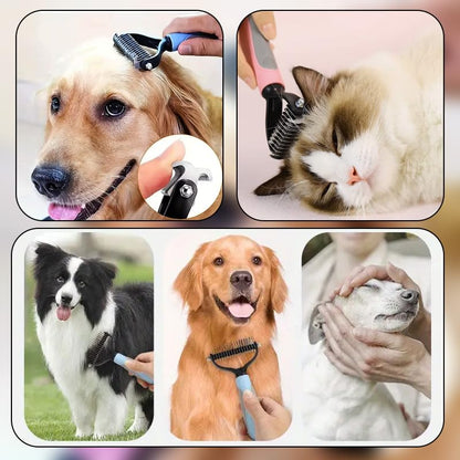 2-Sided Dematting & Deshedding Comb for Dogs & Cats – Undercoat Detangler Brush for Shedding, Matted Hair & Fur Remover Tool, Ergonomic Handle for Stress-Free Pet Grooming (Orange)