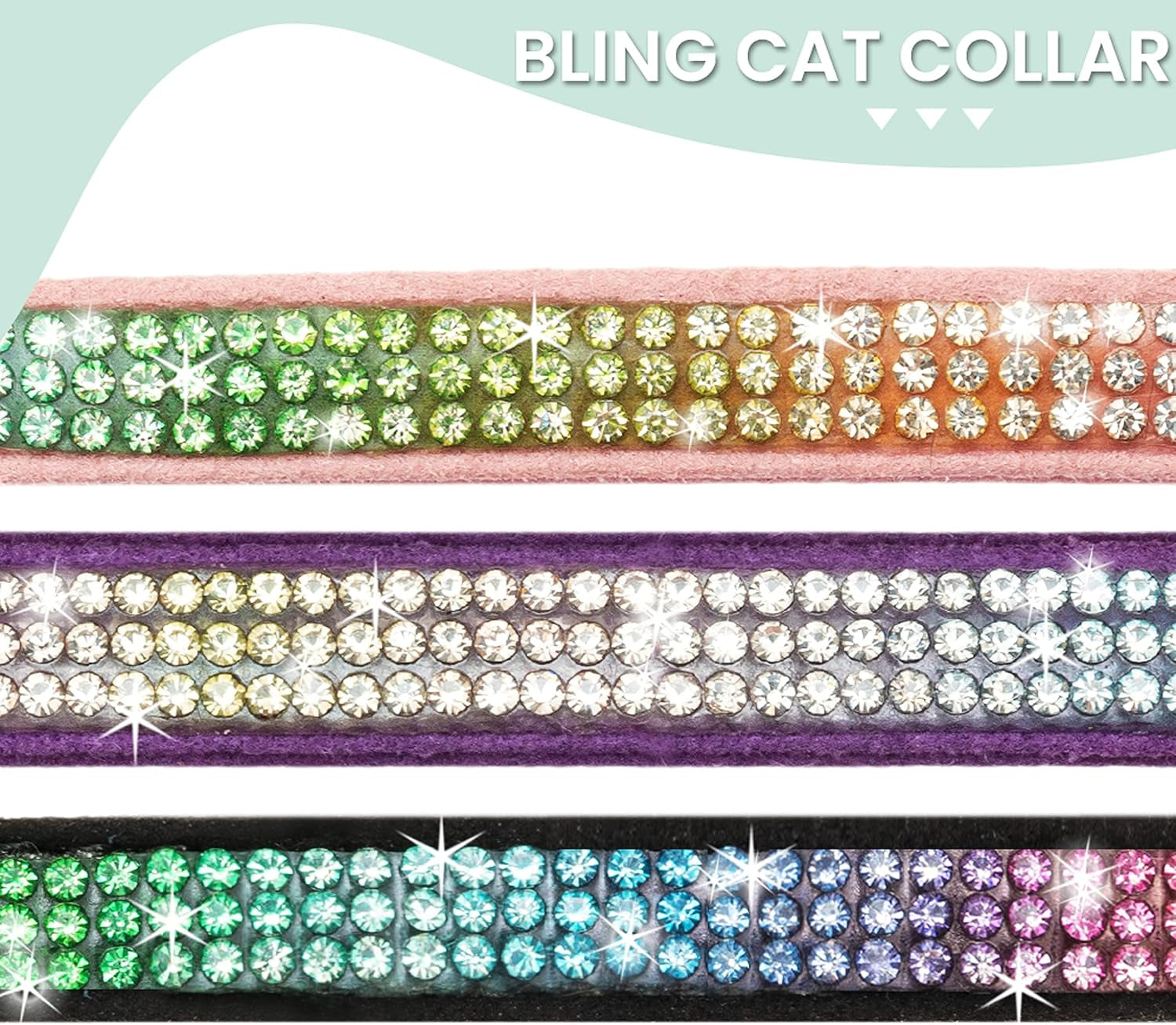 Breakaway Cat Collar with Bells, 3 Pack Rhinestone Pet Collars | Adjustable Bling Cute Adjustable Collars Pet Accessories for Girl & Boy Cats, Kitten, Puppy