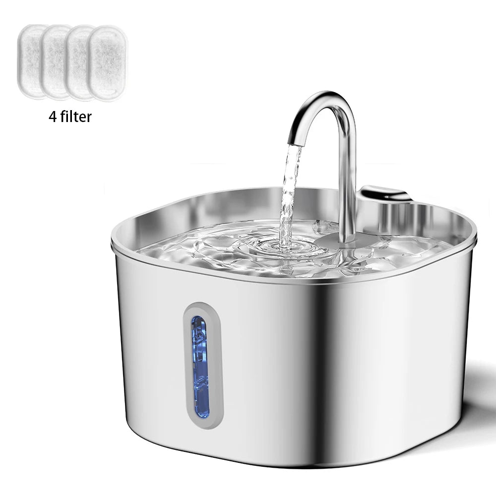 2.2L Stainless Steel Pet Water Fountain, Artesian Water Fountain for Cats, Ultra-Quiet Water Pump with Filter