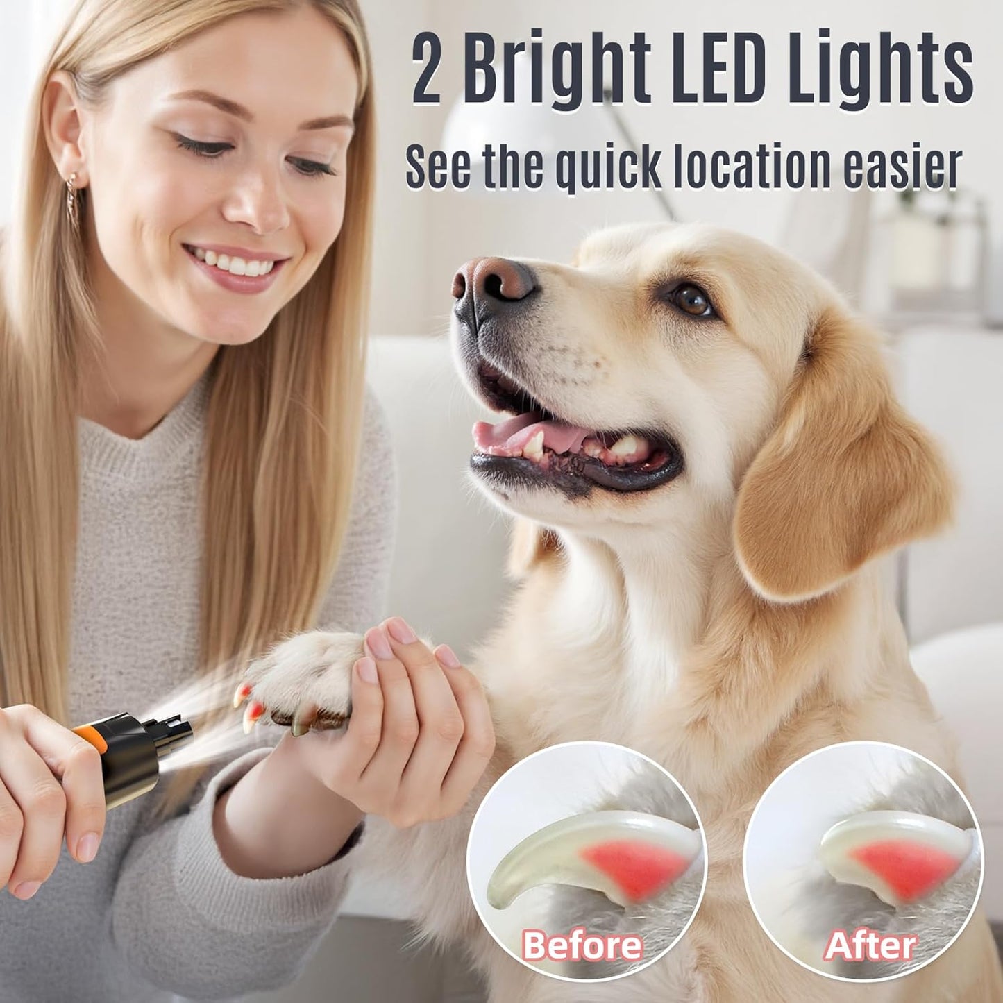 New 6-Speed Dog Nail Grinder - 50% More Power Dog Nail Trimmers with 2 LED Lights Quiet 7H Running Time Electric Pet Nail Grinder File Toenail Grinder for Large Medium Small Dogs & Cats (OR)