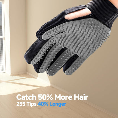 Pet Hair Removal Glove for Dogs & Cats, 2-Pack Gray | 2-In-1 Deshedding Brush and Massage Mitt for Shedding Control, Bathing and Washing, Safe for Short or Long Hair Pets