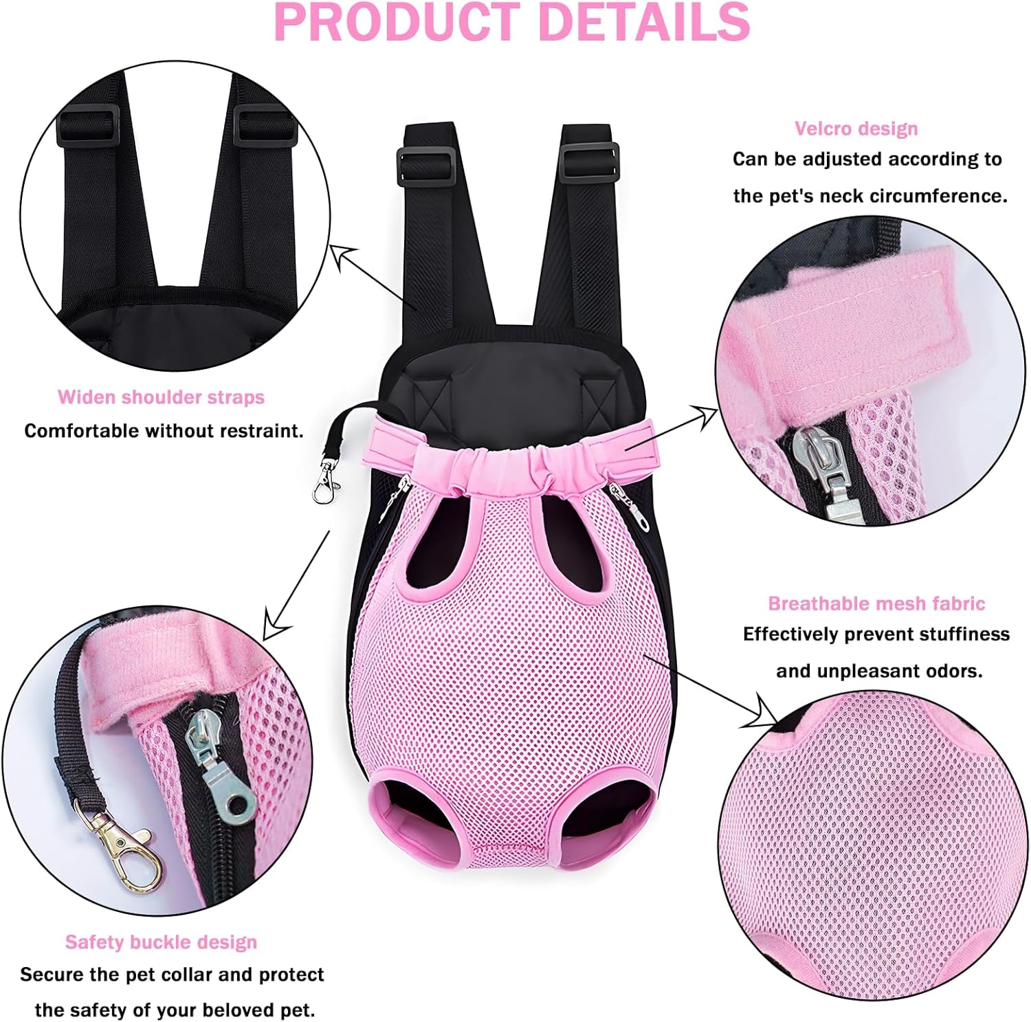 Pet Carrier Backpack, Adjustable Pet Front Carriers for Small Medium Dogs Cats 5-18 Lbs, Legs Out, Dog Cat Carrier Backpack for Hiking,Camping,Traveling,Cycling (Pink, Medium（Fit:5-10Lb）)