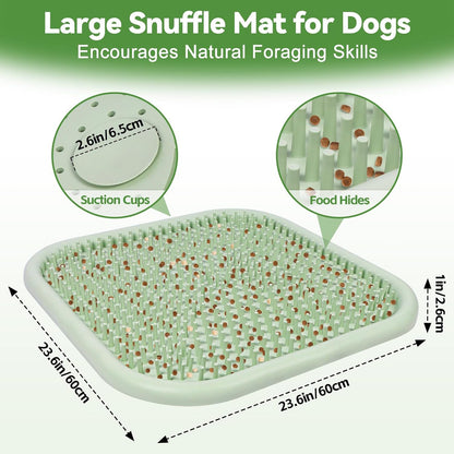 Snuffle Mat for Dogs, 23.6" X 23.6" Silicone Dog Feeding Mat Sniffing Interactive Feeding Game Encourages Natural Foraging Slow Feeder for Small/Medium/Large Dogs, Indoor & Outdoor (Green)