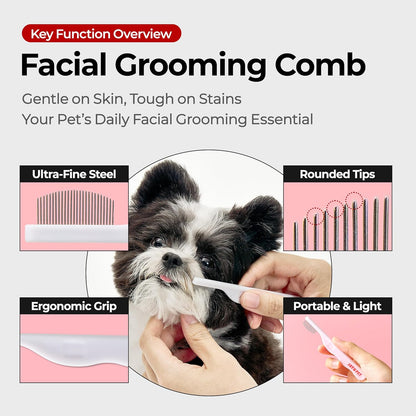 Facial Grooming Comb | Dog Eye Combs, Stress-Free Eye Gunk Remover for Dogs & Cats, Pet Facial Brush, Cat Grooming Kit