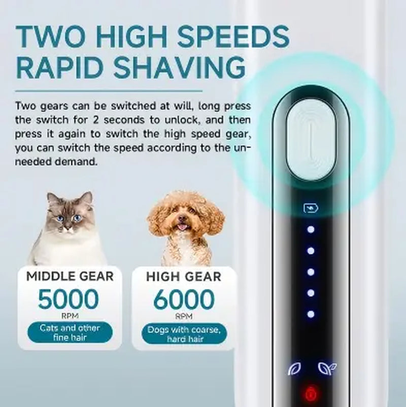 Pukaco Rechargeable Pet Hair Trimmer Kit Cordless Quiet Dog Trimmer with LED Light Waterproof Low Noise Grooming Tool for Small Dogs & Cats