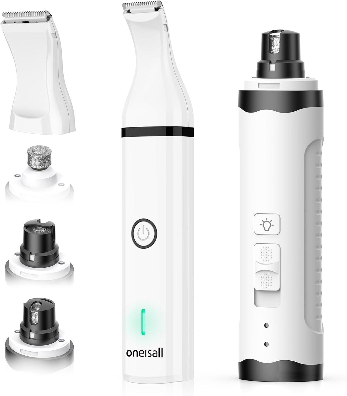 Dog Nail Grinder and Paw Trimmer Kit 3 in 1 Quiet Rechargeable Electric Pet Nail Grinder with 2 LED Lights and Cordless Dog Grooming Safe Clippers