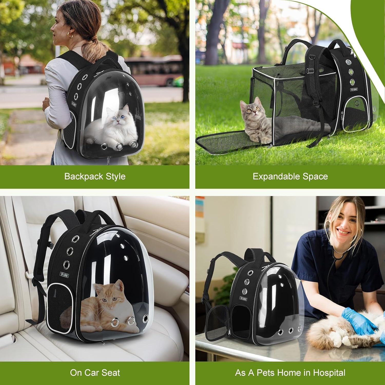 Cat Backpack Carrier, Expandable Large Space Cat Bubble Backpack for Kitty Small Dog up to 18Lbs, Transparent Pet Carrier for Travel, Hiking