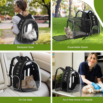 Cat Backpack Carrier, Expandable Large Space Cat Bubble Backpack for Kitty Small Dog up to 18Lbs, Transparent Pet Carrier for Travel, Hiking