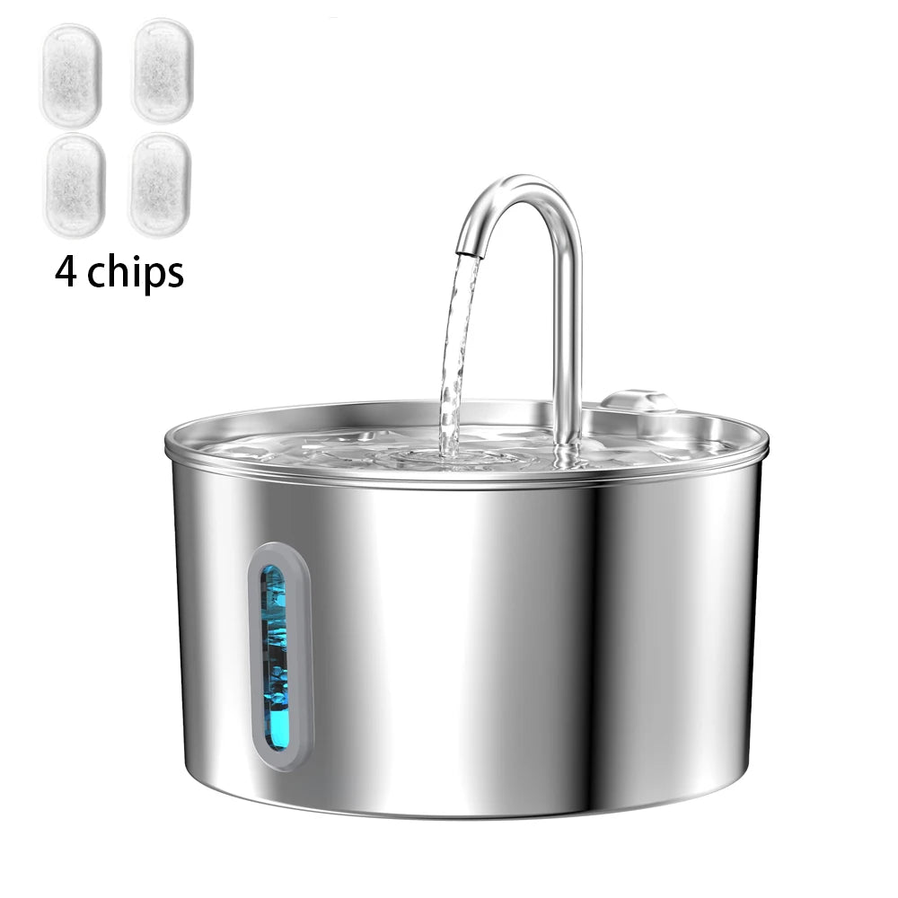 2.2L Stainless Steel Pet Water Fountain, Artesian Water Fountain for Cats, Ultra-Quiet Water Pump with Filter