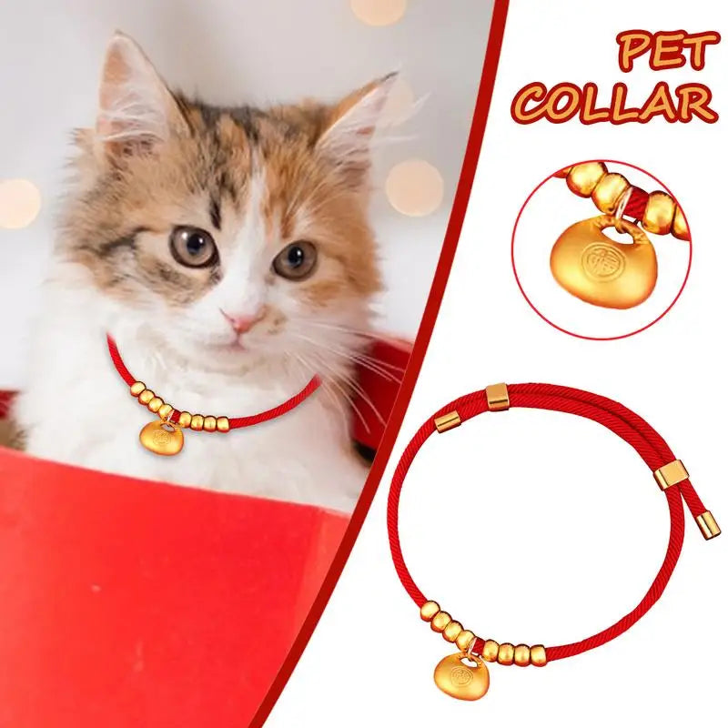 New Year Pet Collar Adjustable Dog Collar Chinese Gold Ingot Pet Collar New Year Necklace Cute Pet Costume Supplies Cat Collar