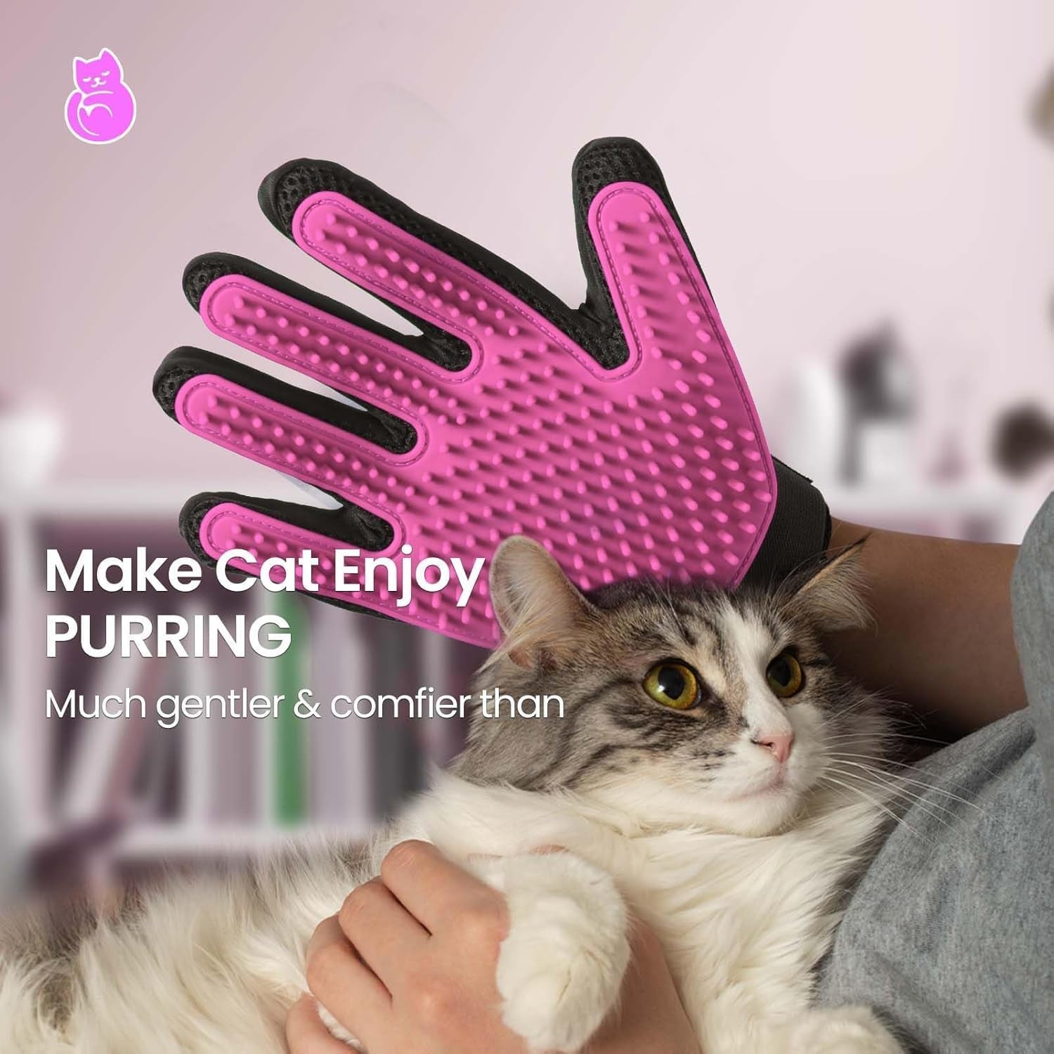 Pet Hair Remover Glove - Gentle Pet Grooming Glove Brush - Deshedding Glove - Massage Mitt with Enhanced Five Finger Design - Perfect for Dogs & Cats with Long & Short Fur - 1 Pack (Right-Hand), Pink