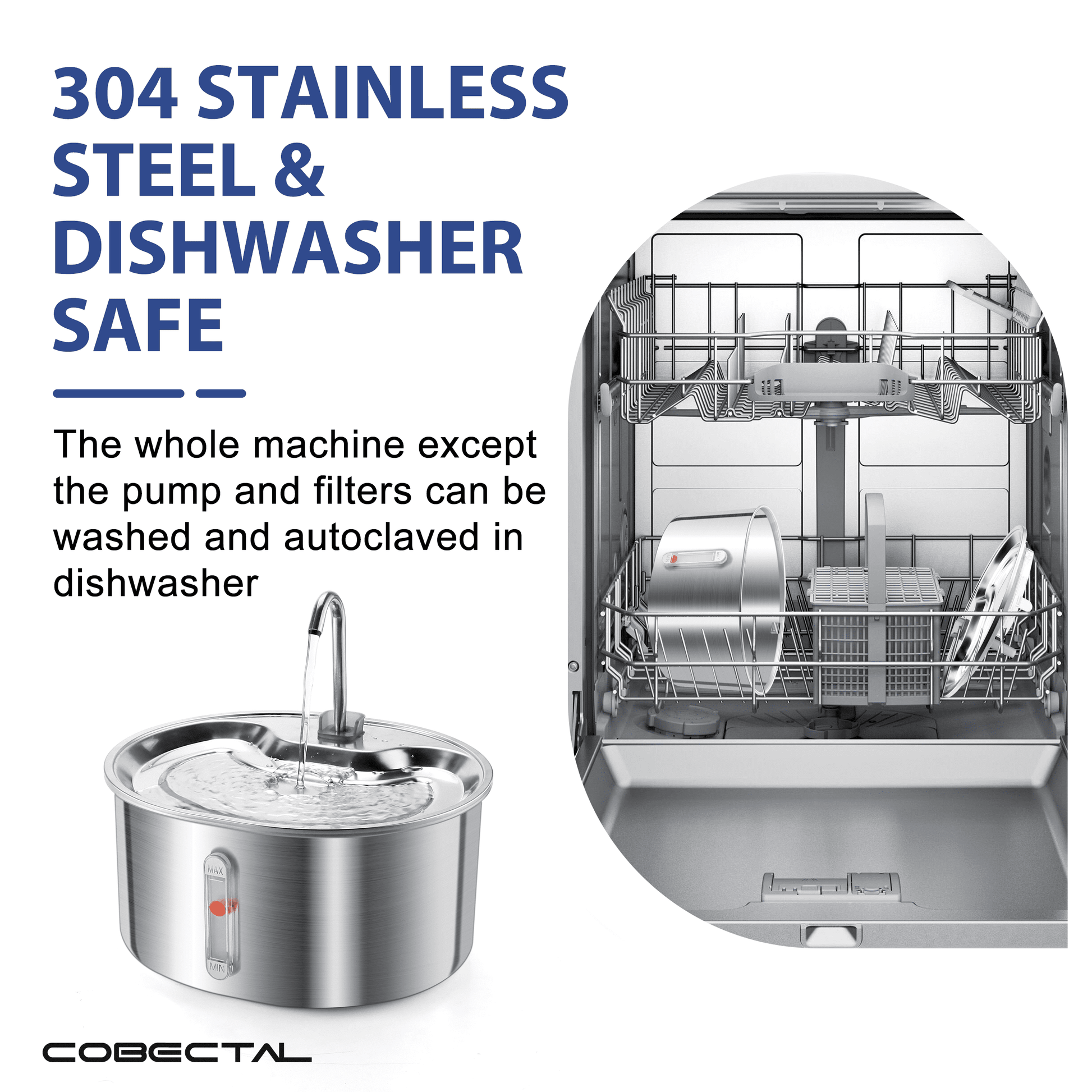 304 Stainless Steel Pet Water Fountain, 3.2L Automatic Electric Drinking Bowl for Cats and Dogs
