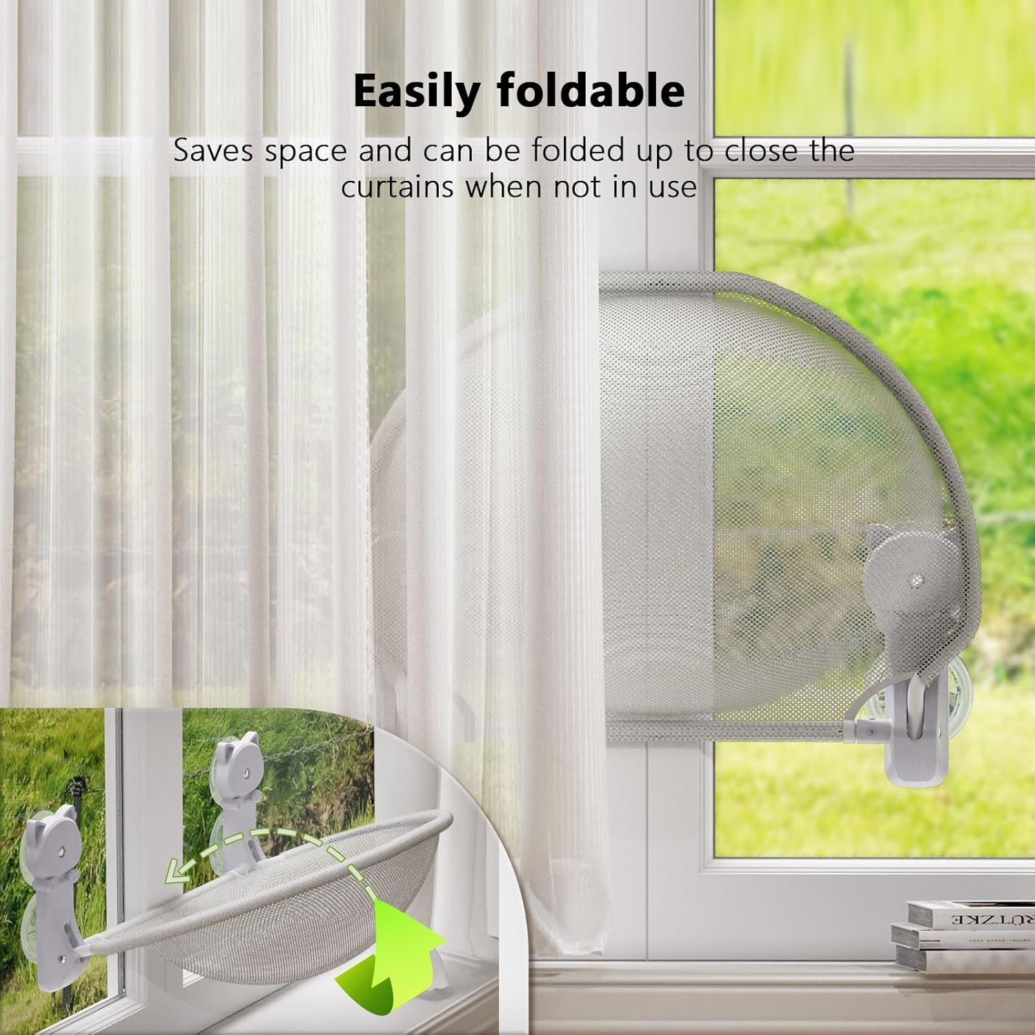 Cat Window Perch Cordless, Foldable & Stable Cat Beds- Breathable Cat Window Hammock for Overlooking, Sunbathing and Climbing - Maximum Hold up to 40Lb