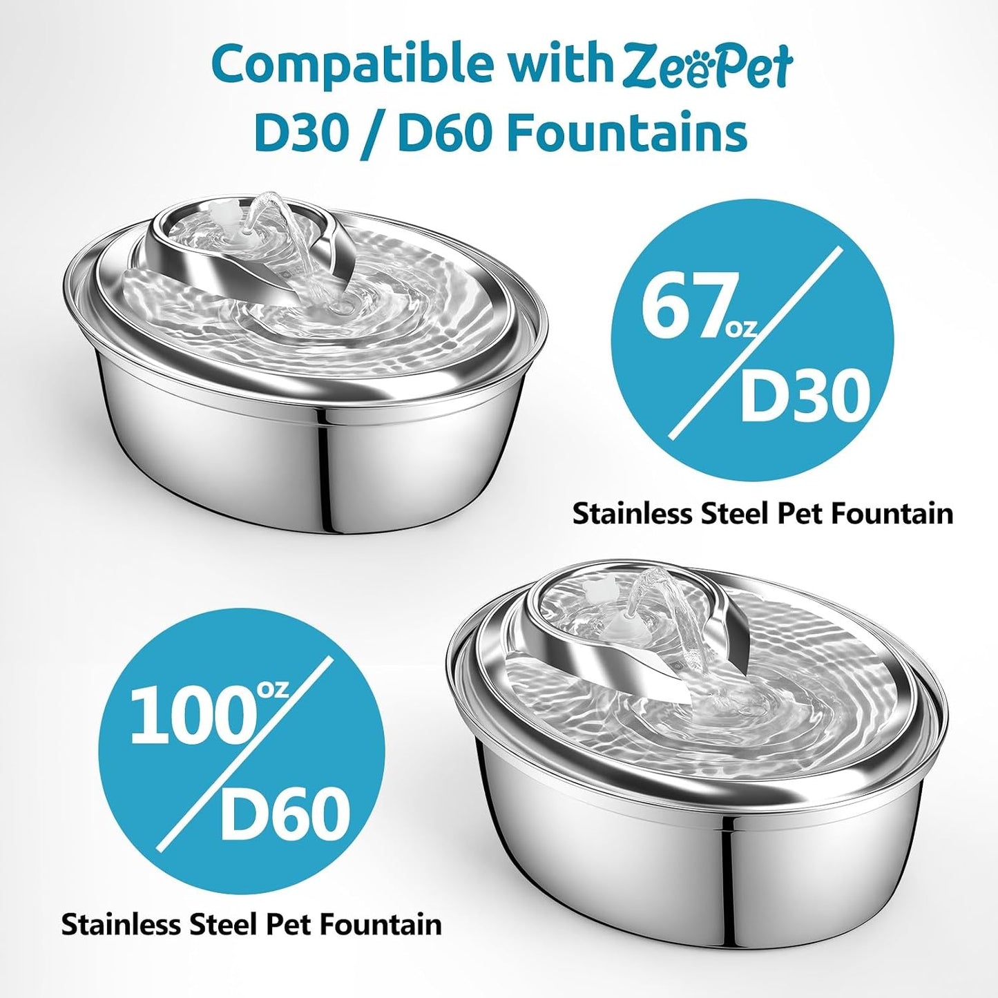 Replacement Pump for 100Oz Stainless Steel D60 Pet Fountain, Upgraded Back-Up Water Pump