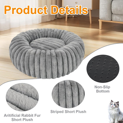 Washable Small Cat Dog Bed,Calming anti Anxiety round Donut Dog Bed,Cute Kitten Cat Beds for Indoor Cats,Fluffy Puppy Dogs Beds for Small Dogs, Anti-Slip Comfort Pet Bed(Grey,S)