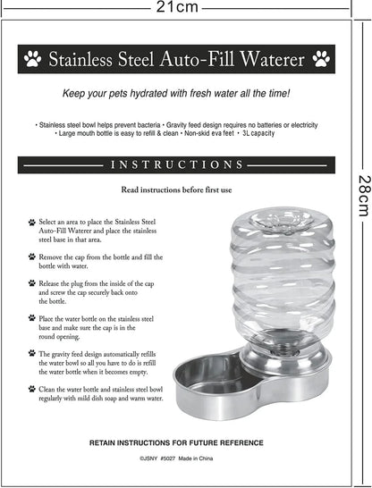 Stainless Steel Pet Water Fountain for Dogs and Cats with Automatic Gravity Dispenser