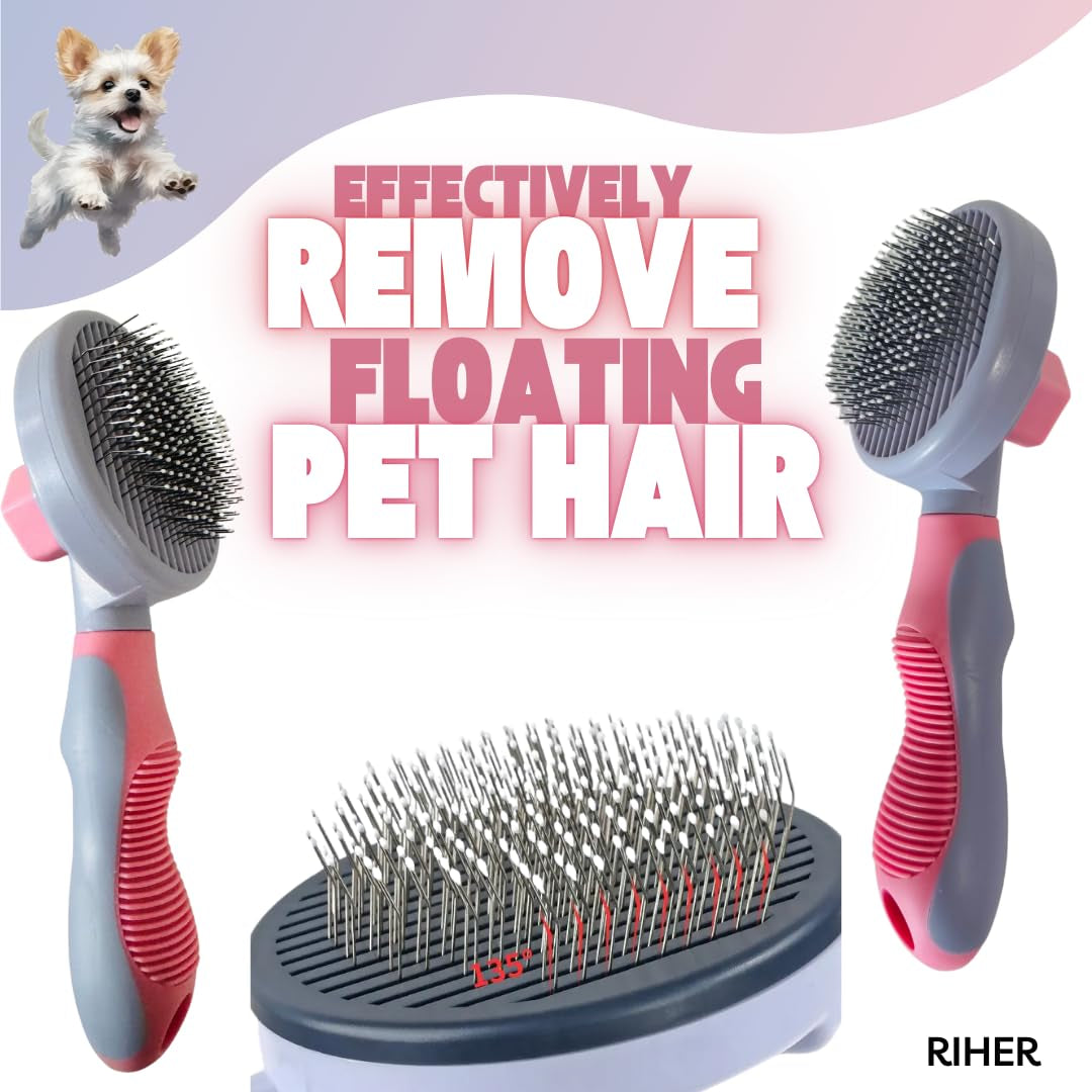 Dog & Cat Brush - Pet Grooming & Shedding Tool for Long & Short Hair - Deshedding Comb for Loose Fur - Professional Hair Remover for Pets (Pink)