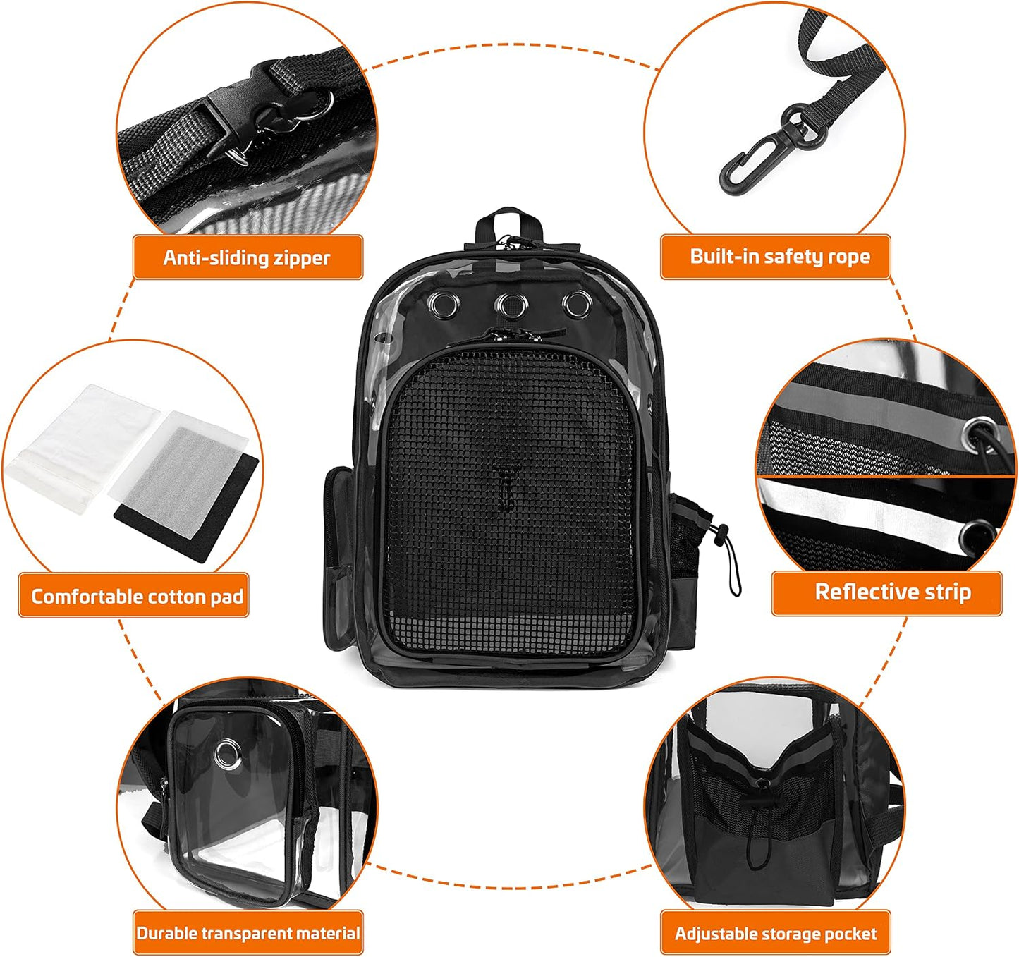 Pet Cat Dog Backpack Carrier Travel Hiking Mesh Front Dog Backpack Carrier for Cat Rabbit Small Animal Breathable Clear Lightweight Pet Backpack for Outdoor Walking (Black 2-10Lbs)