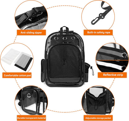 Pet Cat Dog Backpack Carrier Travel Hiking Mesh Front Dog Backpack Carrier for Cat Rabbit Small Animal Breathable Clear Lightweight Pet Backpack for Outdoor Walking (Black 2-10Lbs)