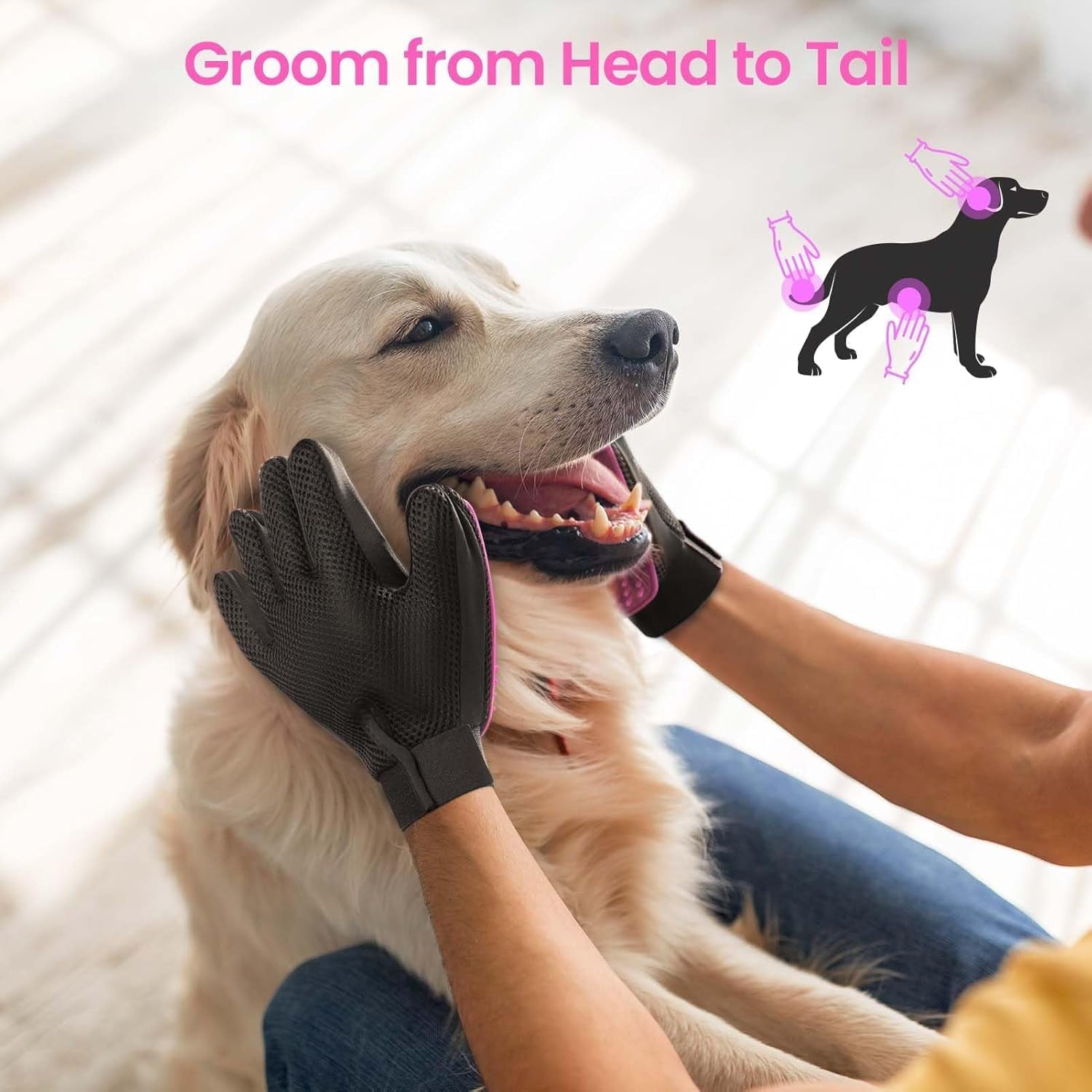 Pet Hair Remover Glove - Gentle Pet Grooming Glove Brush - Deshedding Glove - Massage Mitt with Enhanced Five Finger Design - Perfect for Dogs & Cats with Long & Short Fur - 1 Pack (Right-Hand), Pink